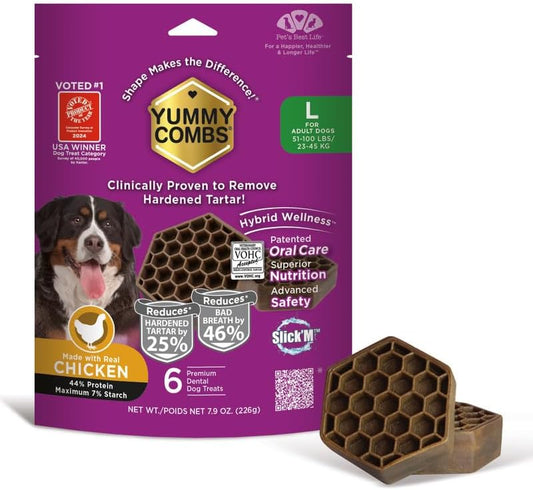 Yummy Combs Dog Dental Treats – Vet VOHC Approved, Removes Tartar & Cleans Teeth – Yummy High Protein Chicken Treat for Large Dogs (Mini Pack, 6 Count) by YummyCombsDogDentalTreats