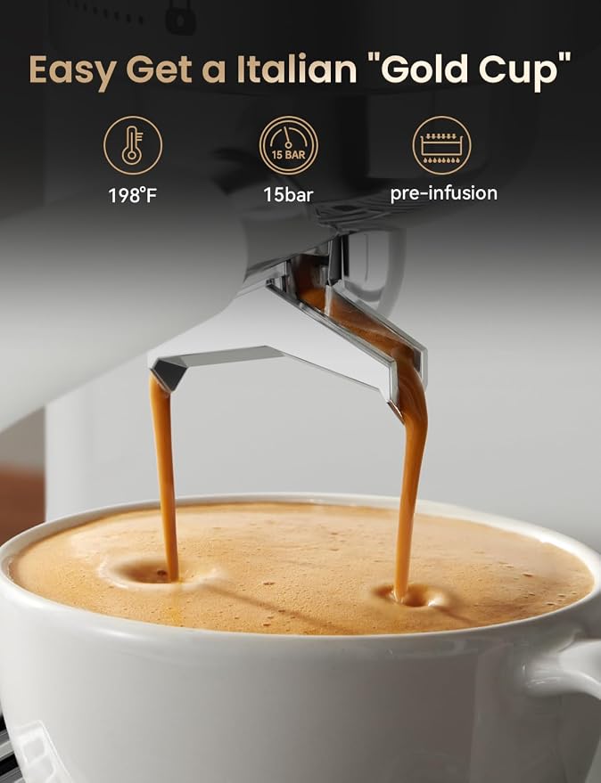 Neretva Stainless Steel Espresso Machine with Visible Pressure Guage-White | 15 Bar Professional Espresso Maker with Powerful Milk Frother and LED Display for Home Baristas to Make Latte, Cappuccino - Image 4