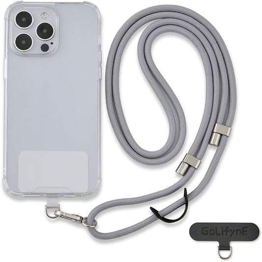 Universal Phone Lanyard, Anti-Theft Crossbody Strap for iPhone 17 Pro Max and Most Smartphones, Adjustable Cell Phone Neck Holder w/ 2 Non-Adhesive Tether Tabs for Men and Women, Grey/Silver by Golifyne
