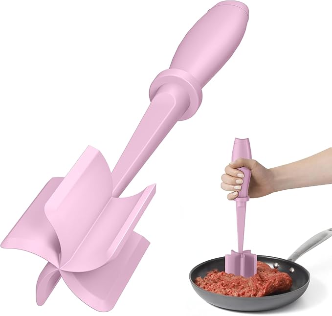 PGYARD Meat Chopper Hamburger Grinder, Kitchen Smasher for Ground Beef | Heat Resistant, 5 Blade, Burger Grinder Nylon Potato Mix Tool, Meat & Poultry Tenderizers, Dishwasher Safe, Pink by PGYARD
