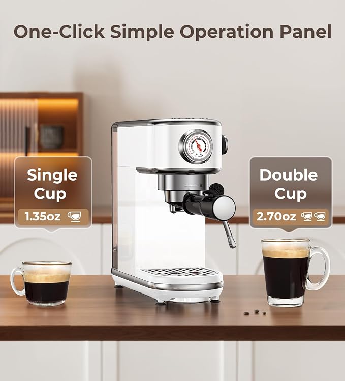 atatix 20 Bar Espresso Machine with Milk Frother, Compact Espresso Maker | Stainless Steel Coffee Machine with Precise Temp Control, 44oz Removable Water Tank for Latte, Cappuccino, White - Image 3
