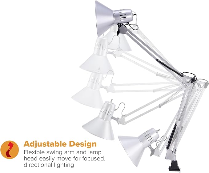 Bostitch Office VLF100-SLV Swing Arm Desk Lamp with Clamp Mount, 36" Reach with Multi-Joint Adjustment, Includes Replaceable LED Bulb (VLF), Silver - Image 2