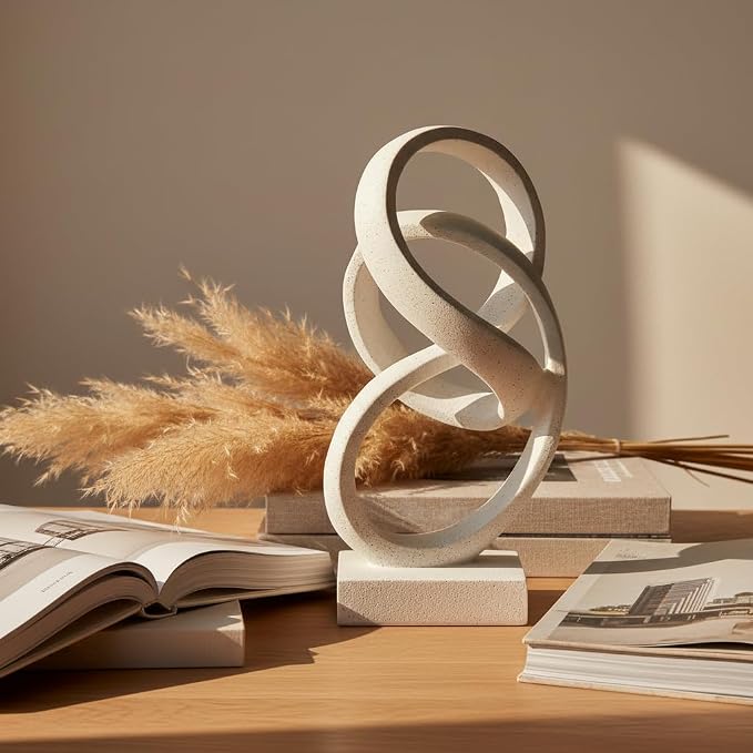 10" Modern Abstract Ribbon Decorative Sculpture, Knot Sculptures,Home Decor,Coffee Table Statues,Dining Living Room Desk Decor（White） - Image 4