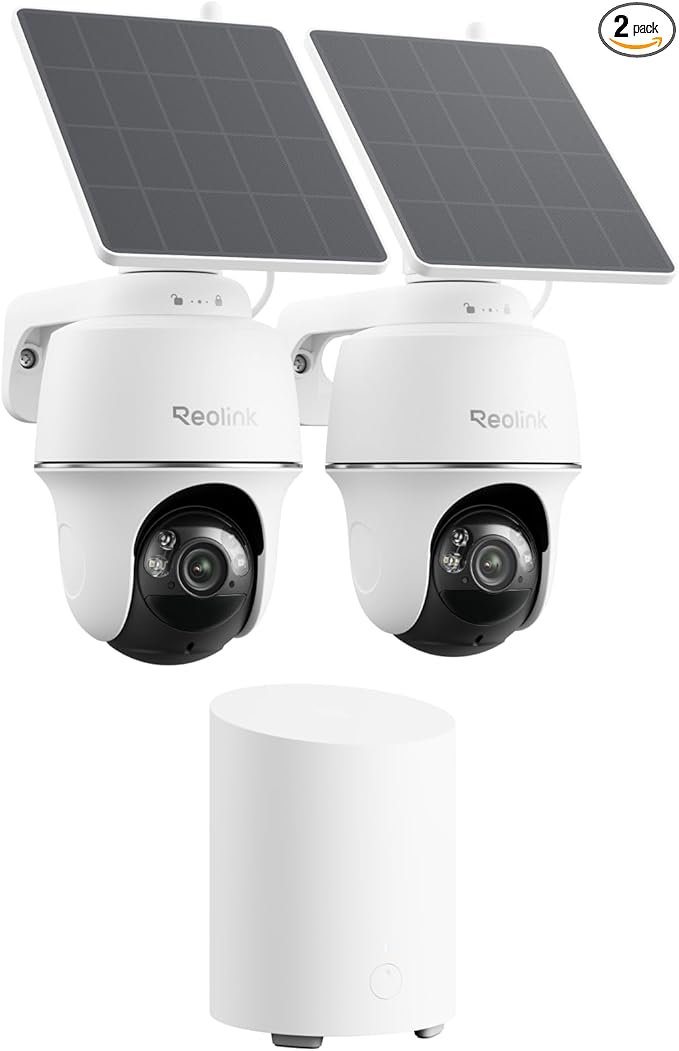 REOLINK 5MP Solar Security Cameras Wireless Outdoor, 360° Pan Tilt Auto-Tracking, Smart AI Detection, Up to 1TB Local Storage, 2.4/5GHz Dual-Band WiFi, Home Hub Mini with 2X Argus PT + Solar Panel by Unknown