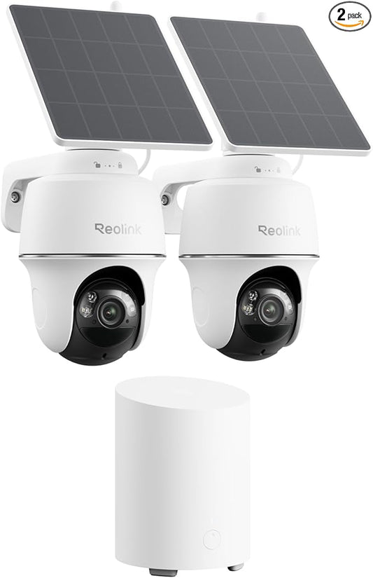 REOLINK 5MP Solar Security Cameras Wireless Outdoor, 360° Pan Tilt Auto-Tracking, Smart AI Detection, Up to 1TB Local Storage, 2.4/5GHz Dual-Band WiFi, Home Hub Mini with 2X Argus PT + Solar Panel by Unknown