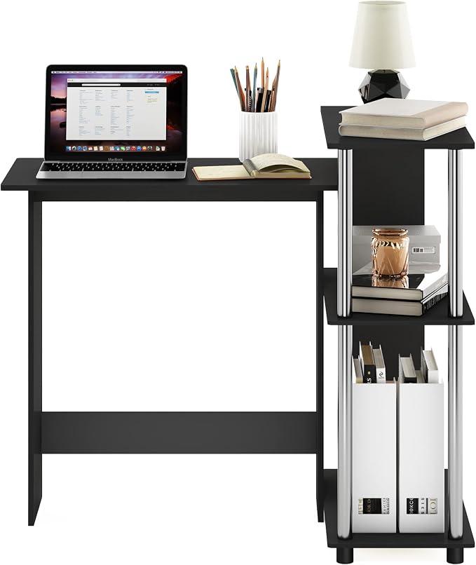 Furinno Abbott Corner Computer Desk with Bookshelf, Americano/Chrome - Image 4