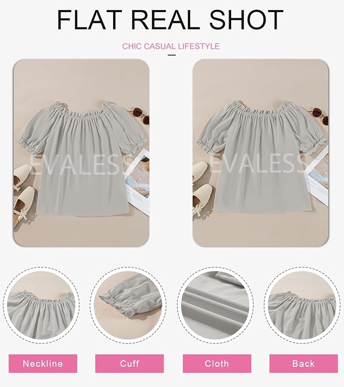 EVALESS Womens Tops Off The Shoulder Blouses for Women Dressy Casual Cute Puff Sleeve T Shirts Fashion 2026 - Image 6