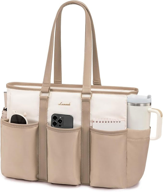LOVEVOOK 17.3 Inch Laptop Bag for Women, Teacher Nurse Work Tote Bag With Large Cup Holder, Utility Bag For Work/Travel/College/Daily, Professional Computer Purse Large Handbag With Multi Pocket by LOVEVOOK