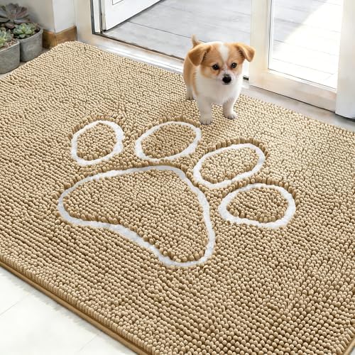 OLANLY Dog Door Mat for Muddy Paws 48x30, Paw Print Design Chenille Mud Mat by OLANLY