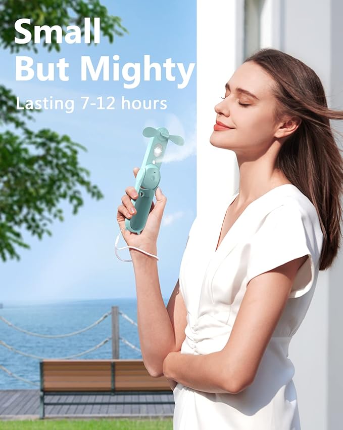 SWEETFULL Misting Fan Portable, Handheld Personal Mister Fans, Small Rechargeable, Mini Spray Water Mist Fans, Kids Women Portable Fan For Travel, Outdoors, Hiking, Camping Home Office (Blue) - Image 3