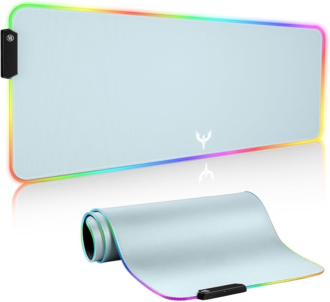 BladeHawks RGB Gaming Mouse Pad Extra Large Extended 31.5x12 Inch-Grey | LED mouse pad with 14 lighting modes, covers keyboard & mouse, anti-slip rubber base, waterproof surface, USB powered by BladeHawks