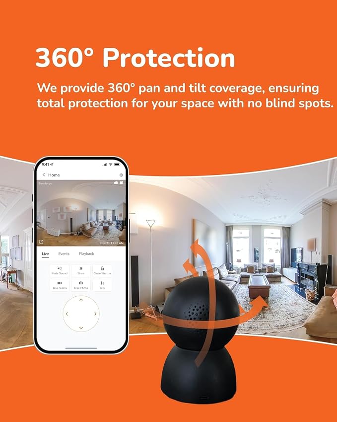 SensForge 2.5K Pan-Tilt Security Camera, 360° Dual-Band Wi-Fi Home Camera, Free AI Human & Pet Detection, 2-Day Cloud + 64GB SD Card Included, Two-Way Talk, No Subscription Required (2-Pack, Black) - Image 4