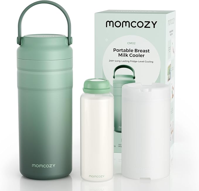 Momcozy Portable Breast Milk Cooler for Travel, 24H Ice-Free Cooling Breastmilk Storage Bottles Container, 12oz Leak Proof Outdoor Small Freezer, Baby Breastfeeding Essential for New Moms by Momcozy