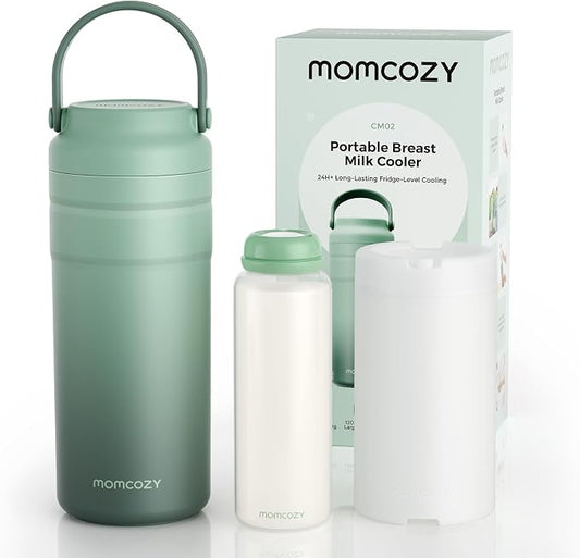 Momcozy Portable Breast Milk Cooler for Travel, 24H Ice-Free Cooling Breastmilk Storage Bottles Container, 12oz Leak Proof Outdoor Small Freezer, Baby Breastfeeding Essential for New Moms by Momcozy