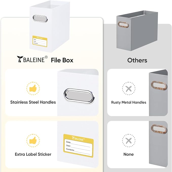 BALEINE File Organizer Box, Cardboard File Folder Organizer with Handle for Letter Size, Portable Collapsible Hanging Filing Box for Home Office Document Storage (2 Pack, White) - Image 5