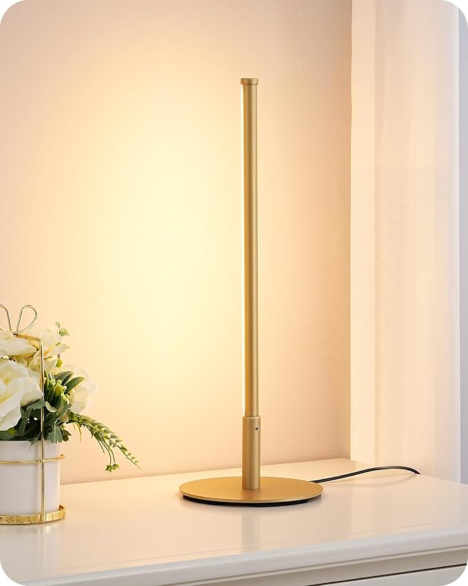 EDISHINE LED Table Lamp, Stepless Dimmable Bedside Lamp with 3 Color Temperature, Modern Nightstand Lamp, Upgraded Desk Lamps for Bedroom, Living Room, Corner, Gift, Metal Finish, Gold, 6W | 3 Color Temperature, 6W, Skinny Modern Minimalist Style for B... by EDISHINE