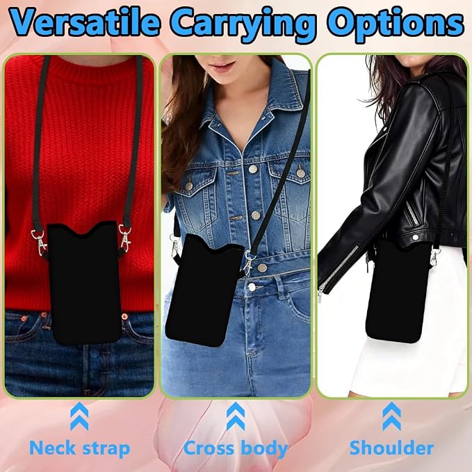 Neoprene Cell Phone Sleeve Pouch with Adjustable Strap Neck Lanyard Fits Most Smartphones 7.1 x 3.9 Inch Black Phone Sleeve Waterproof Carrying Cellphone Crossbody Case Bag for Women Men - Image 5