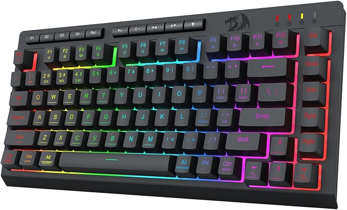 Redragon Wireless Gaming Keyboard, RGB Backlit, Portable 75% Design, Black | Bluetooth/2.4GHz/USB-C Wired, Mini Quiet Macro Membrane Keyboard, Rechargeable 4000mAh Battery, Anti-Ghosting for Win/MAC by REDRAGON