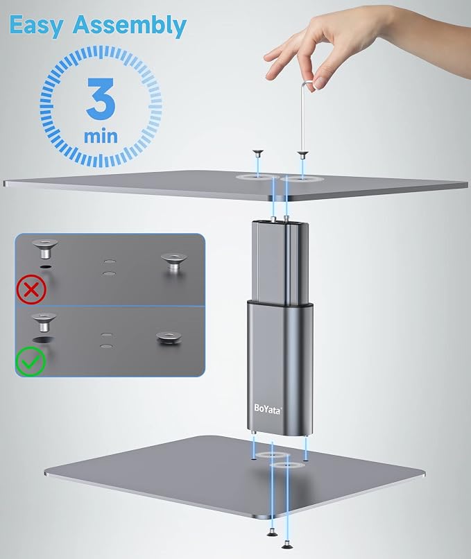 BoYata Monitor Stand, Adjustable Monitor Riser Metal Computer Stand Compatible with TV, PC, Laptop, Computer, iMac, and All Screen Display-Space Grey - Image 6