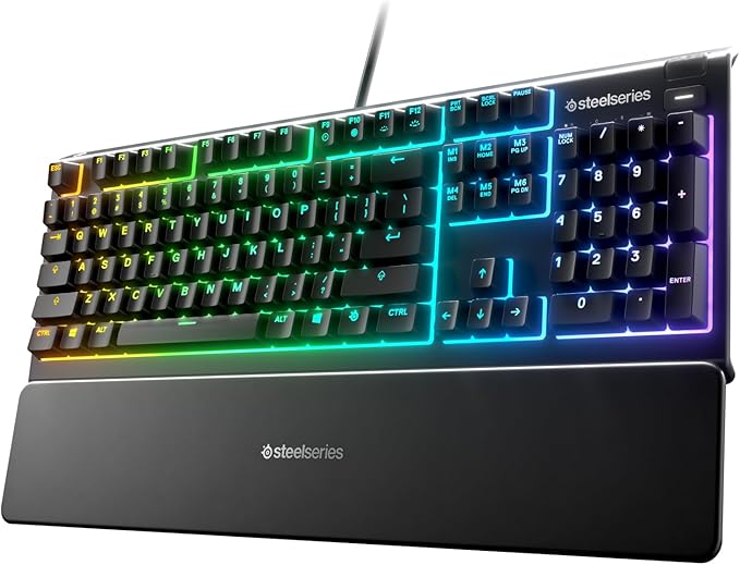 SteelSeries Apex 3 RGB Gaming Keyboard – 10-Zone RGB Illumination – IP32 Water Resistant – Premium Magnetic Wrist Rest (Whisper Quiet Gaming Switch) by Unknown
