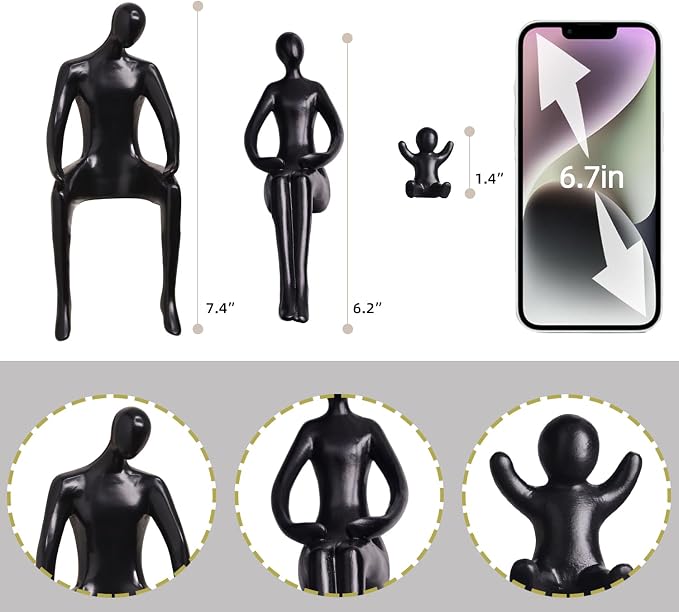 Quoowiit Black Bookshelf Decor Family Sculpture, Abstract Art Ornament Coffee Table Decor, Modern Aesthetic Family Figurine Decoration for Home Office Shelf Table Desk Living Room Set of 3 - Image 4