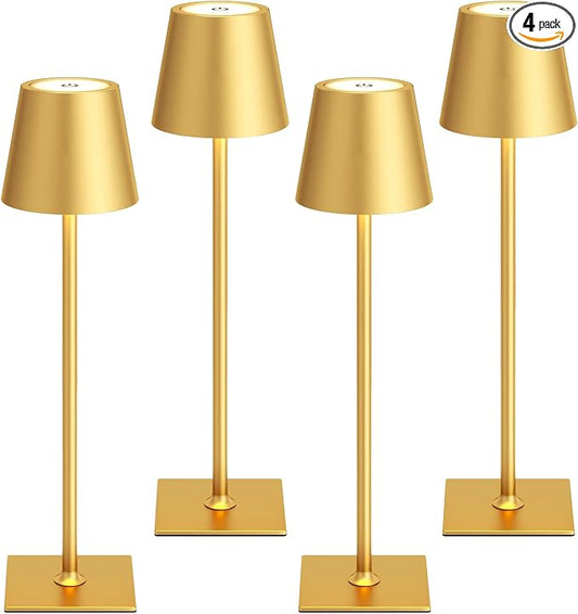 Kakanuo Gold Cordless Rechargeable Table Lamp 5000mAh Battery Operated Lamps, 3 Colors Stepless Dimming Touch Lamp for Dining, Living Room, Outdoor Patio, Kitchen Counter, 4 Pack by KakanuoLightings