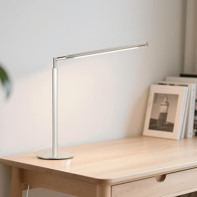 SIBRILLE Silver LED Desk Lamp, 16" Dimmable Metal Desk Light with Base, 15W 1200LM, Adapter Included, Color & Brightness Adjustable, Modern Tall Table Lamp for Home Office Reading Study Task Laptop - Image 8