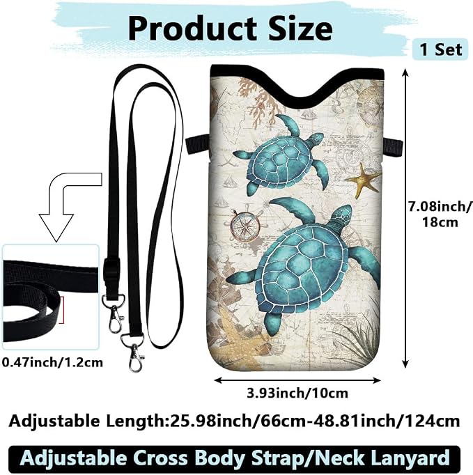 Neoprene Phone Sleeve Pouch with Adjustable Strap Neck Lanyard Fits Most Smartphones 7.1 x 3.9 Inch Phone Crossbody Sleeve Sea Turtle Waterproof Carrying Cellphone Case Bag for Women Men - Image 2