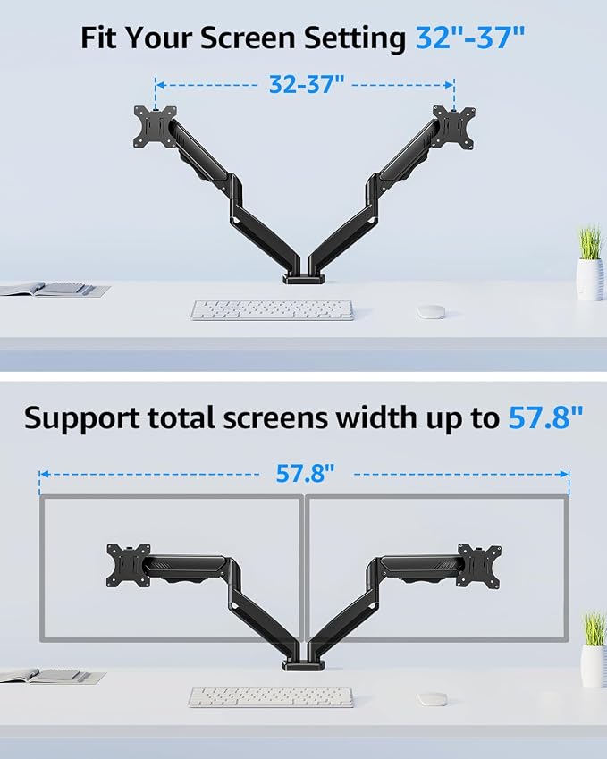 Dual Monitor Stand fits up to 32 inch, 4.4-19.8 lbs Computer Screens, Dual Monitor Desk Mount Height Adjustable, Monitor Arms for 2 Monitors, Home Office VESA Mounts, Freelift Black - Image 4