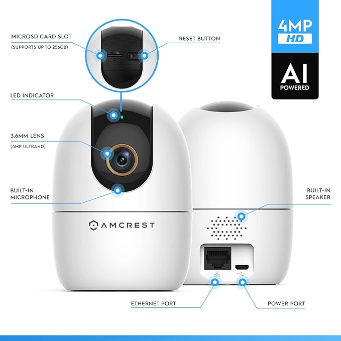 Amcrest 4MP WiFi Camera Indoor Camera, Sound & Baby Monitor, Human & Pet Detection, Motion-Tracking, w/ 2-Way Audio, Phone App, Pan/Tilt Wireless IP, Night Vision, Smart Home ASH41-W - Image 8