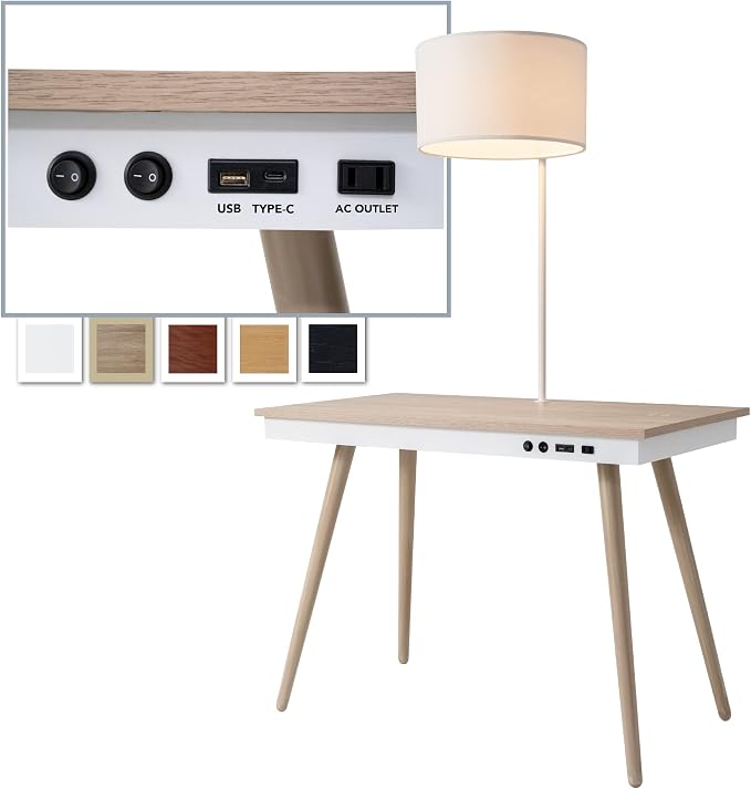 FENLO Future 39" Mid Century Desk for Home Office, Office Table with USB Charging Station, Mid Century Modern Desk with Wireless Charging, USB, and USB-C Ports by FENLO