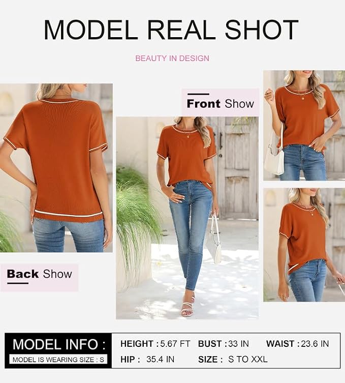 SHEWIN Womens Tops Trendy Short Sleeve Shirts Crewneck Lightweight Knit Sweater Top Business Casual Outfits - Image 5