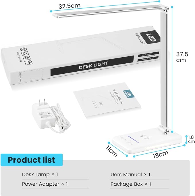 LED Desk Lamp with Night Light, Fast Wireless Charger, USB Charging Port, 10 Brightness, 5 Color Modes, Dimmable Bedside Table Lamp for Bedroom, Touch Control, Auto Timer, 1200Lux Super Bright - Image 8