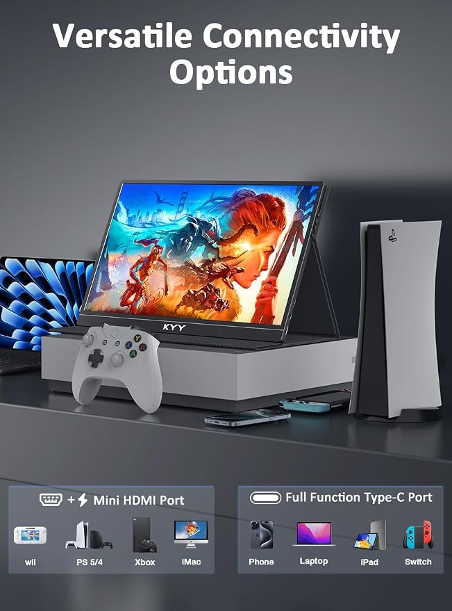 KYY 4K Portable Monitor 15.6" Portable Monitor for Laptop UHD IPS 3840X2160 External Screen with 100% sRGB & HDR Gaming Display for Laptop PS5/4 Xbox Switch with Speakers, VESA Compatible - Image 4