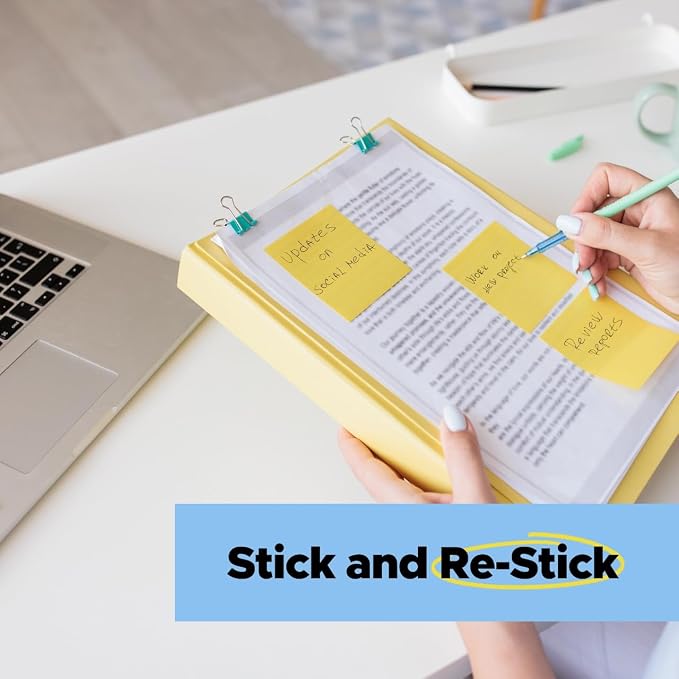 Post-it 100% Recycled Super Sticky Notes, 3 x 3 in, Canary Yellow, 5 Pads - Image 7