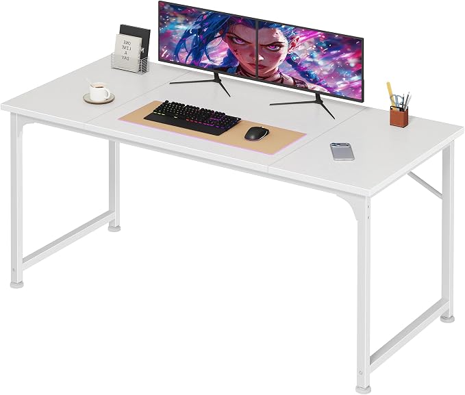 PRAISUN 47 Inch Computer Desk, Home Office Desk with Spacious Desktop, White by PRAISUN