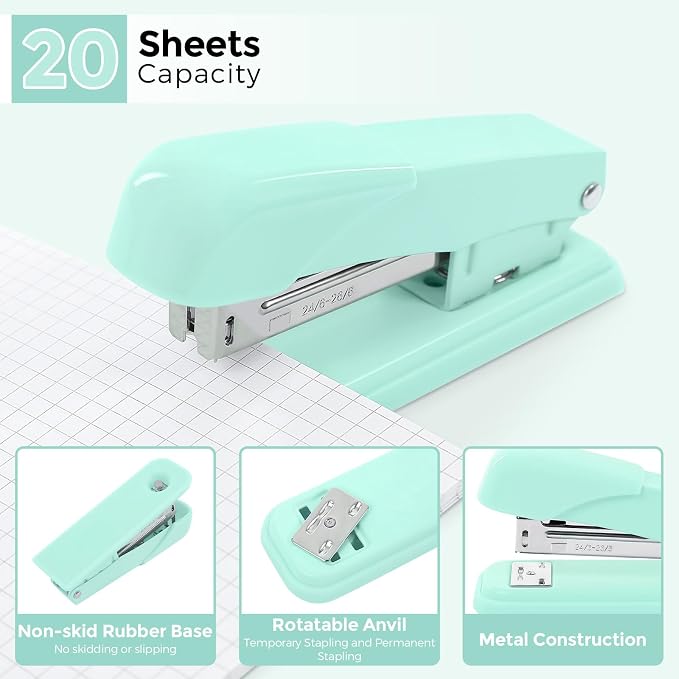 SKYDUE Teal Office Supplies Set, Office Desk Accessories 10Pcs, Pencil Holder for Desk, Stapler, Tape Dispenser, Scissors, Clips and 1000pcs Staples, School Supplies for Teacher - Image 9