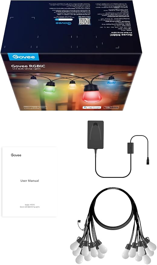 Govee Smart Outdoor String Lights H7015, 48ft RGBIC Outdoor Lights with 15 Dimmable LED Bulbs, IP65 Waterproof, Color Changing Warm White Lights with 47 Scene Modes for Patio, Backyard, App Control | 15 Dimmable LED Bulbs Outdoor Lights with Color Chan... - Image 8
