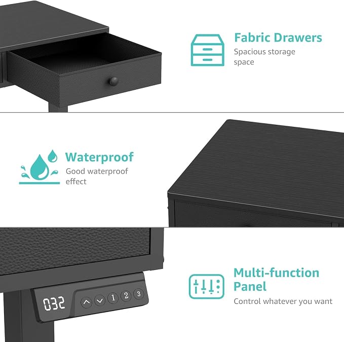 KLUVIS Electric Standing Desk with Drawers - 32 Inch Small Black Height Adjustable Sit Stand Desk with Storage for Home Office Bedroom, Study Writing Compact Stand up Computer Desks for Boys Girl Work - Image 6