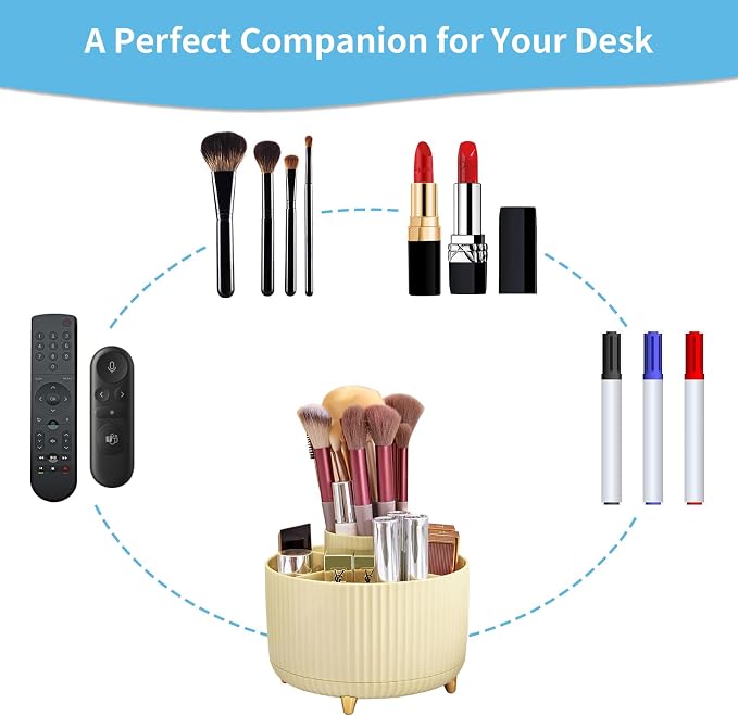 Marbrasse Desk Organizer, 360-Degree Rotating Pen Holder, Desk Organizers and Accessories with 5 Compartments Pencil Holder, Art Supply Storage Box Caddy for Office, Home (Yellow) - Image 6