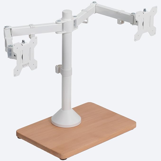 VIVO Dual Monitor Desk Stand for 13 to 32 inch Screens, STAND-V002FD-W | Articulating, Freestanding Adjustable Monitor Arm, White with Wood Base, Computer Stand for 2 Monitors, Holds 22 lbs Each by Unknown