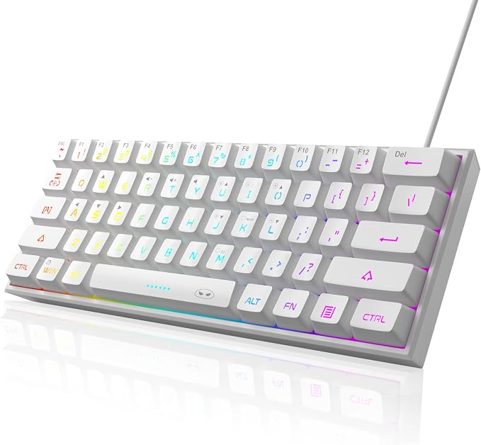 MageGee Mini 60% Gaming Keyboard, Upgrade RGB Backlit 61 Key Ultra-Compact Keyboard, TS91 Ergonomic Waterproof Mechanical Feeling Office Computer Keyboard for PC, MAC, PS4, Xbox ONE Gamer(White) - Image 8