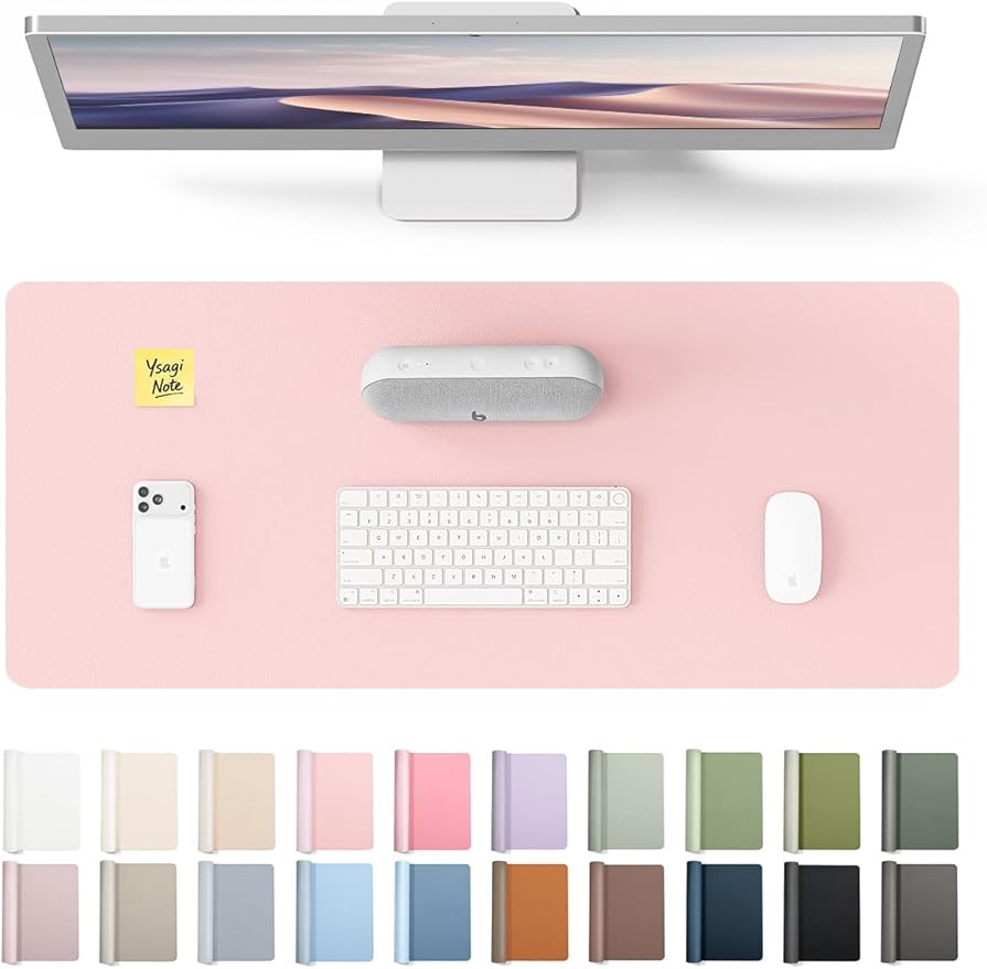 YSAGi Leather Desk Protector, Office Mat, Large Mouse Mat, Non-Slip PU Leather Blotter, Laptop Pad, Waterproof Writing Pad for Office and Home (Light Pink, 23.6" x 13.8") by YSAGi