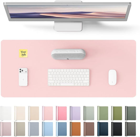 YSAGi Leather Desk Protector, Office Mat, Large Mouse Mat, Non-Slip PU Leather Blotter, Laptop Pad, Waterproof Writing Pad for Office and Home (Light Pink, 23.6" x 13.8") by YSAGi