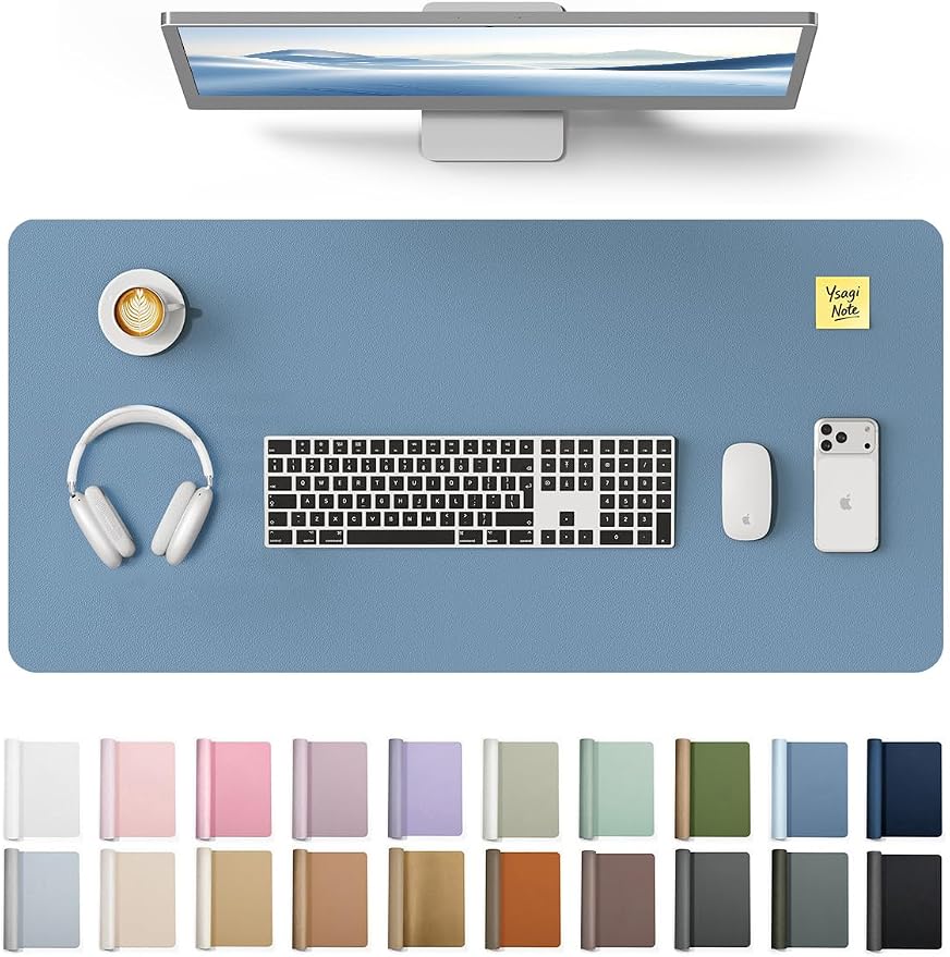 YSAGi Desk Protector&Blotter, Non-Slip Waterproof Leather Mouse Pad | Shields Scratches, Stains, Spills, Heat & Scuffs; Suede Non-Slip; Easy-Clean; Comfy Writing/Typing, 31.5" x 15.8", Blue by YSAGi