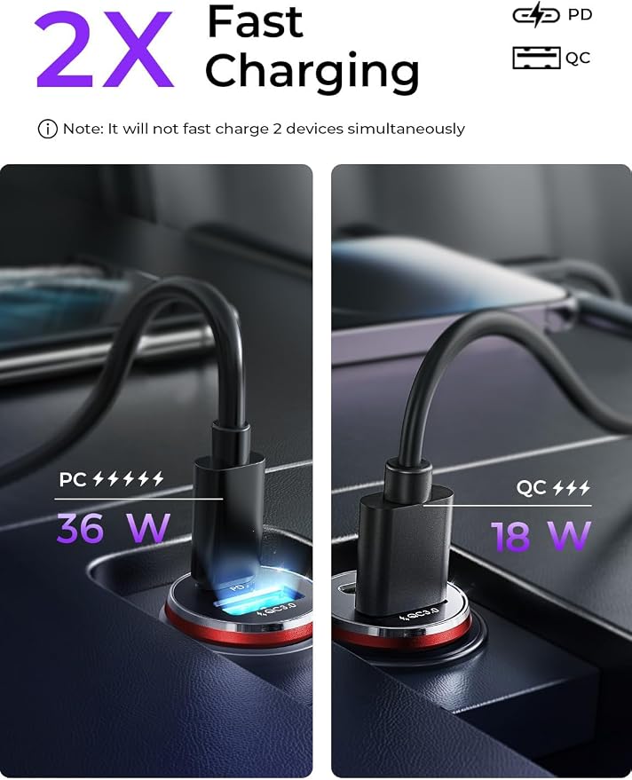 LISEN 2-Pack USB C Car Charger Adapter Fast Charge, 48W All Metal Cigarette Lighter USB Charger for iPhone 15 Smallest Flush Car Charger USB C for iPhone 14 Pro Max 13 12 Galaxy S23/22 iPad Pro-Red | Cigarette Lighter USB Charger, Car Accessories for M... - Image 4