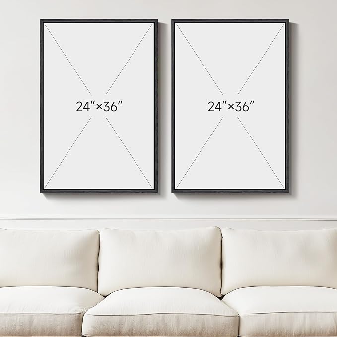 Large Framed Neutral Abstract Wall Art Set of 2, Modern Black Beige Brown Canvas Prints Paintings Artwork for Walls, Minimalist Stone Shape Pictures for Living Room Dining Bedroom Wall Decor 24x36 In - Image 3