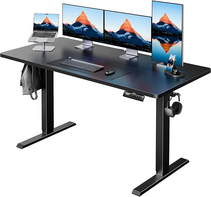 HUANUO Electric Standing Desk,53" x 28" Height Adjustable Desk, 4 Memory Height Settings, Sit to Stand Up Desk for Home Office, with Headphone Hook, Cable Manager, Black by HUANUO