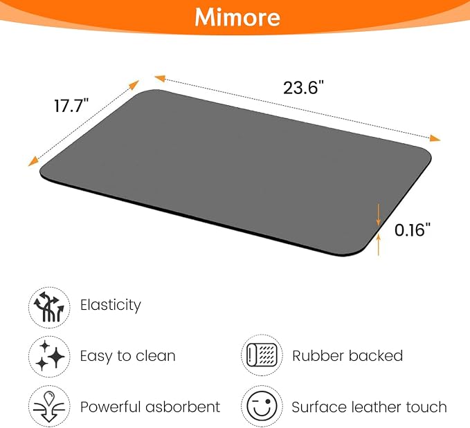 Mimore Coffee Mat - 18x24 Inch Grey Countertop Mat - Absorbent, Hides Stains, Rubber Backed - Dish Drying Mat Fits Under Coffee Maker or Espresso Machine (Compatible with Ninja Luxe Cafe) - Image 5