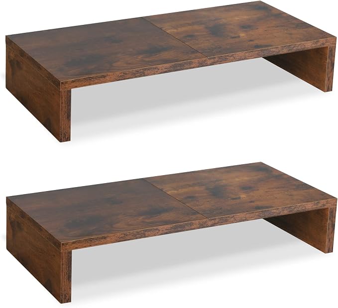 TEAMIX 2 Pack Monitor Stand Riser-20 inch, Wooden Tabletop Shelf for TV/PC/Laptop/Printer, Rustic Brown Monitor Riser with Storage, Computer Stand Ergonomic Design by TEAMIX